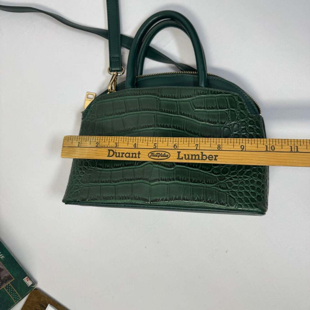 Bebe Los Angeles Hunter Green Croc-Embossed Dome Satchel Crossbody Bag - Picture 7 of 9